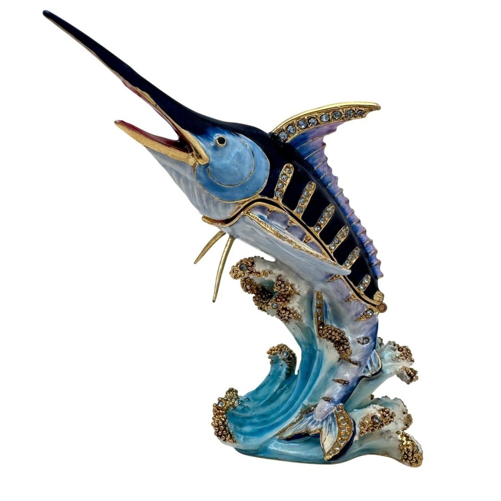 Marlin SwordFish Trinket Box With Swarovski Crystals Hand Painted Enamel